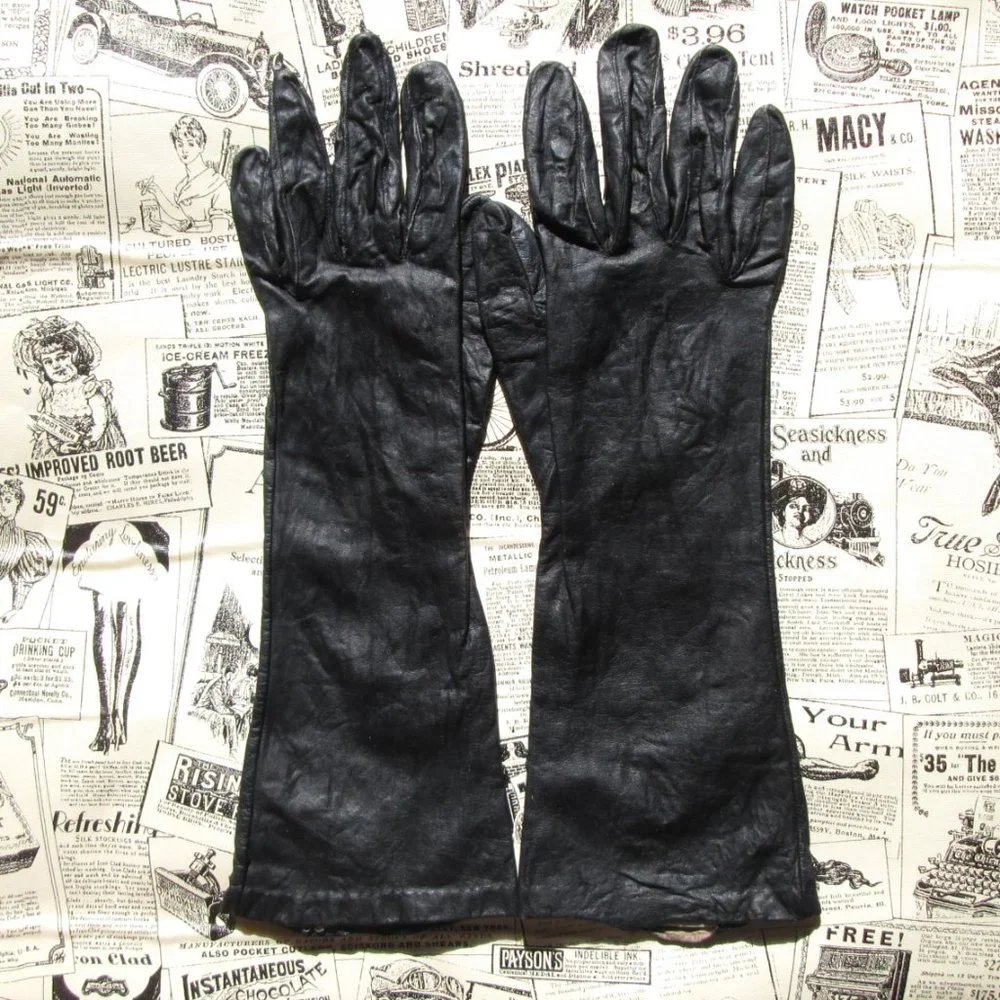 vintage silk lined long black opera gloves size 7.5
